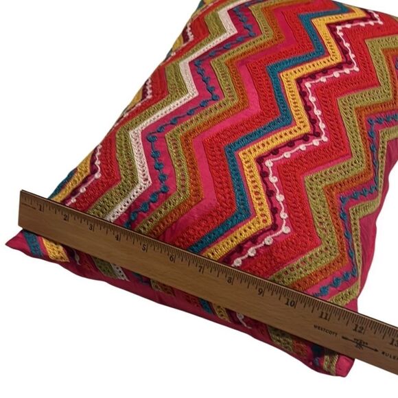 Pier One Pink Multi Colored Bohemian Detailed Throw Pillow Size 16x12 - Picture 11 of 11